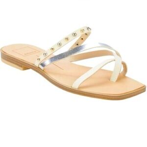 Dolce Vita Isa White Metallic Stud Chic Strappy Slip-On Sandals – Size 9
